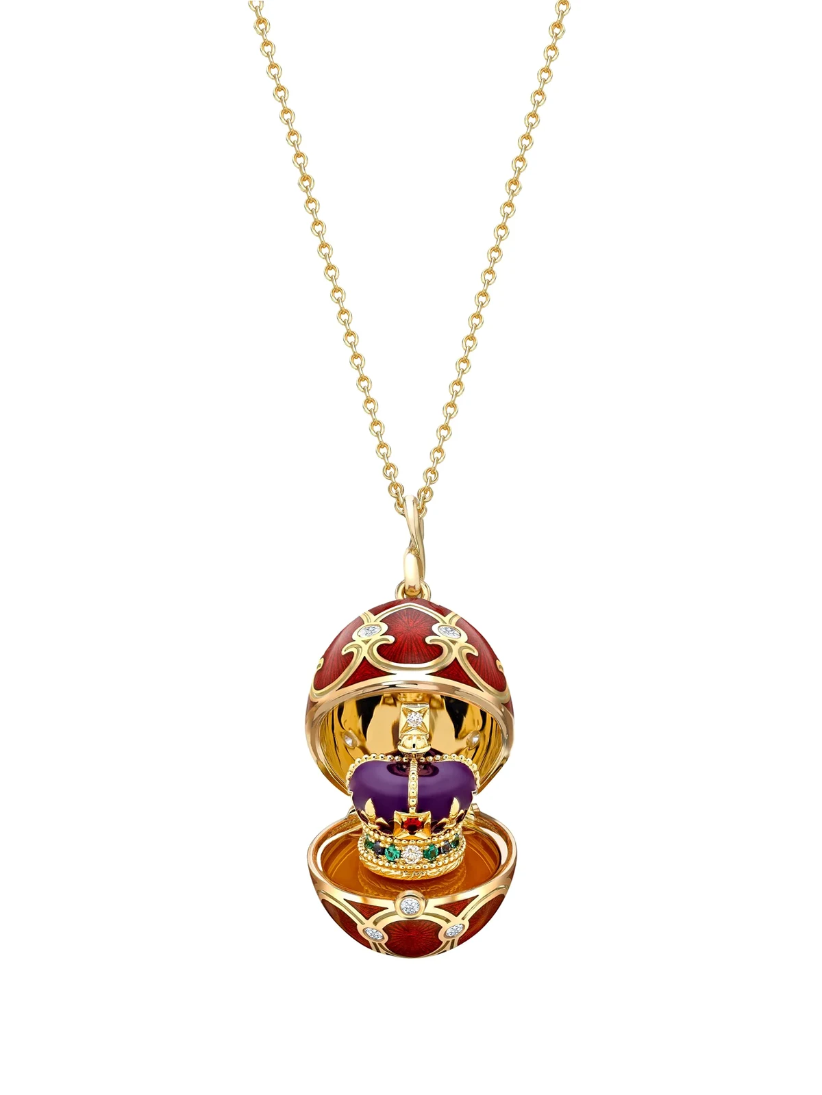 18kt yellow gold Heritage Coronation Crown Surprise diamonds locket pendant