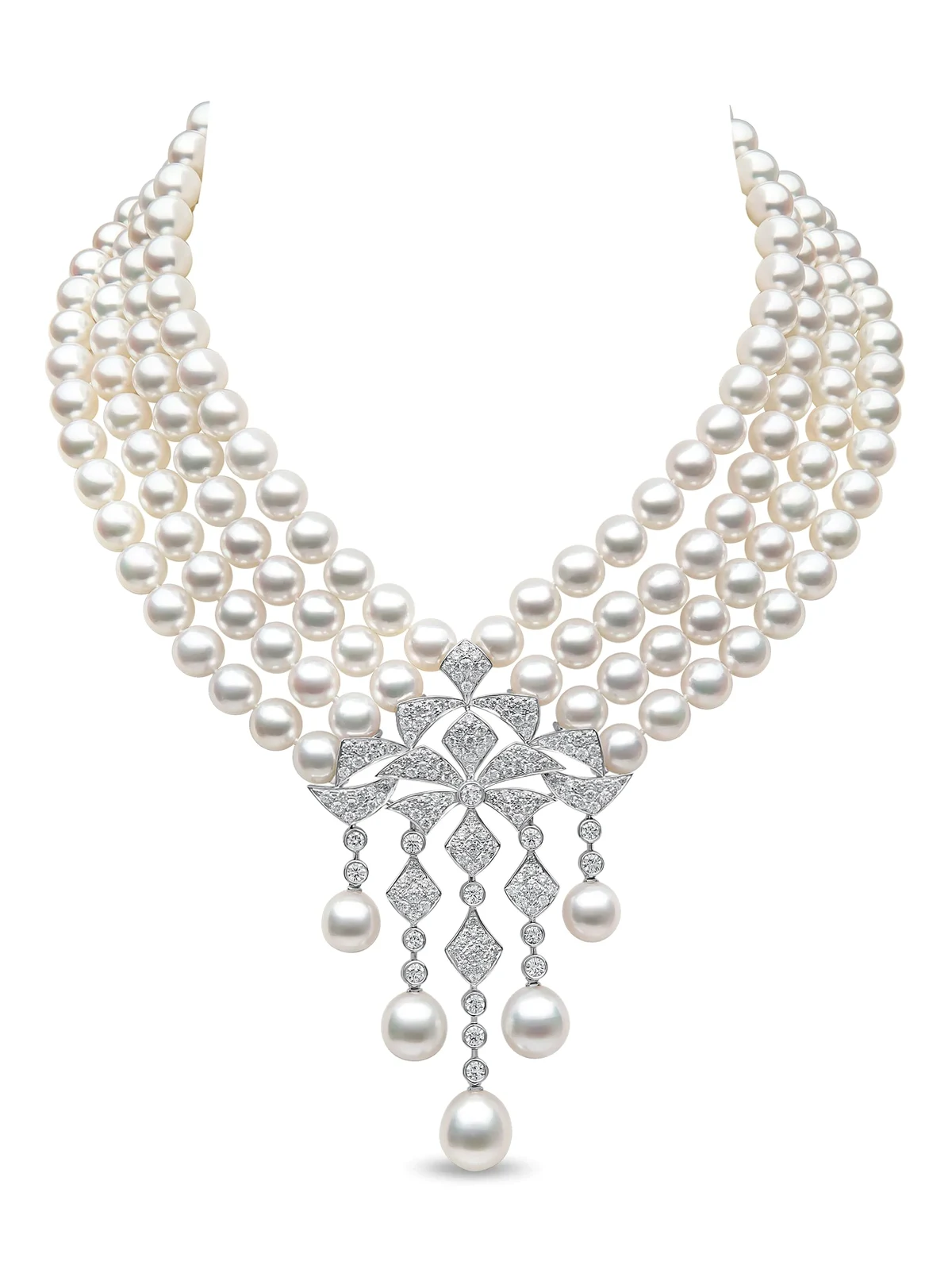 18kt Weißgoldhalskette mit Perle und Diamant