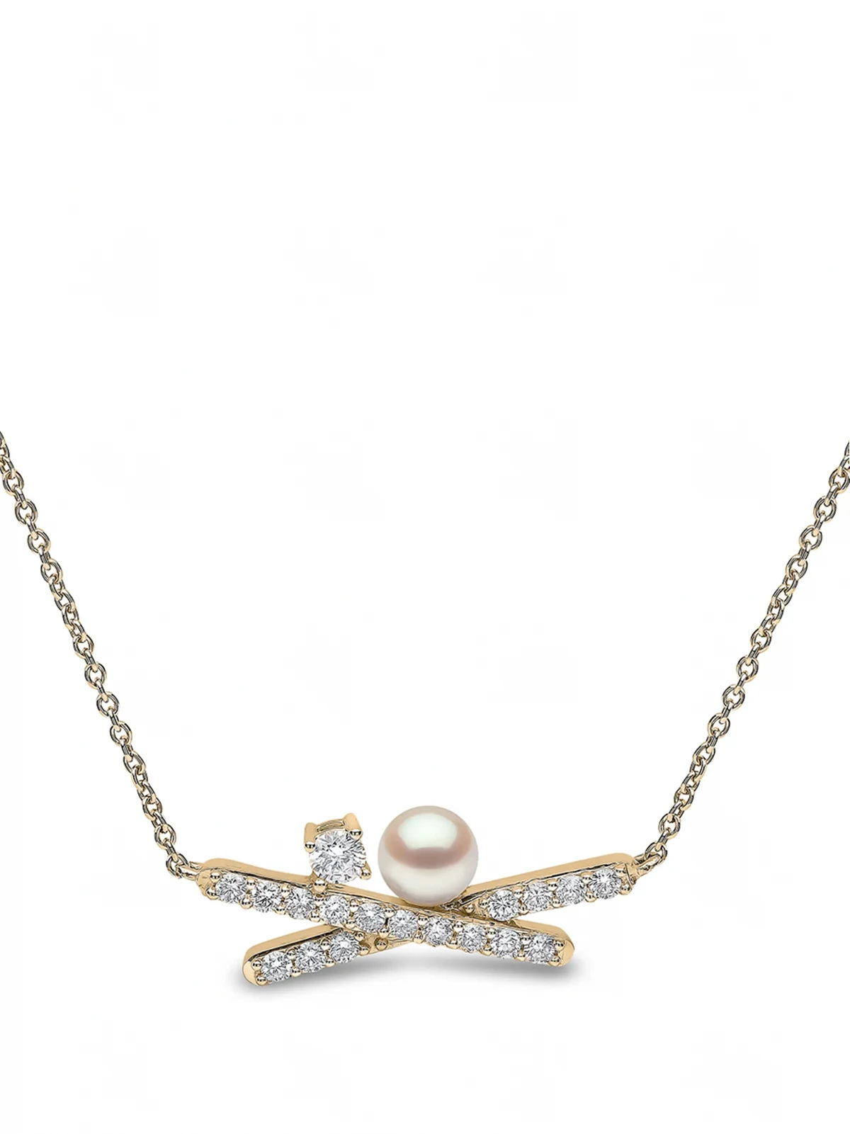 18kt Sleek Gelbgoldhalskette mit Akoya-Perle und Diamanten