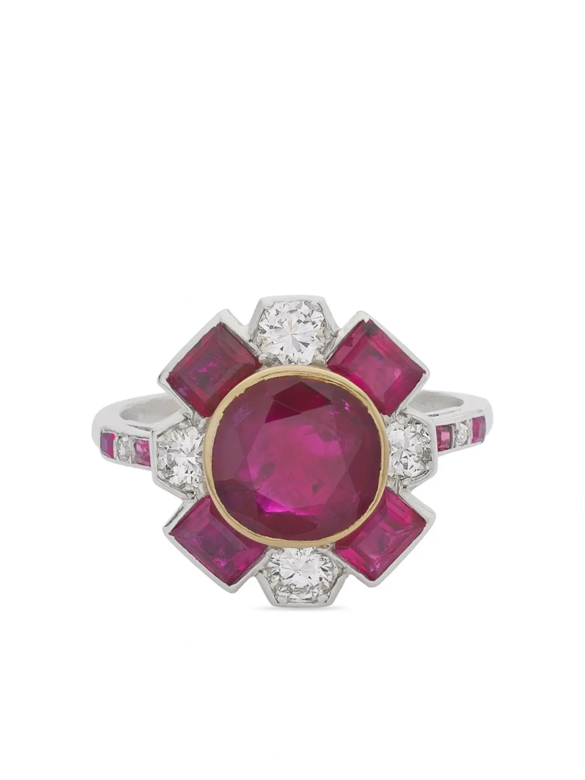 pre-owned platinum Art Deco Burmese ruby and diamond ring
