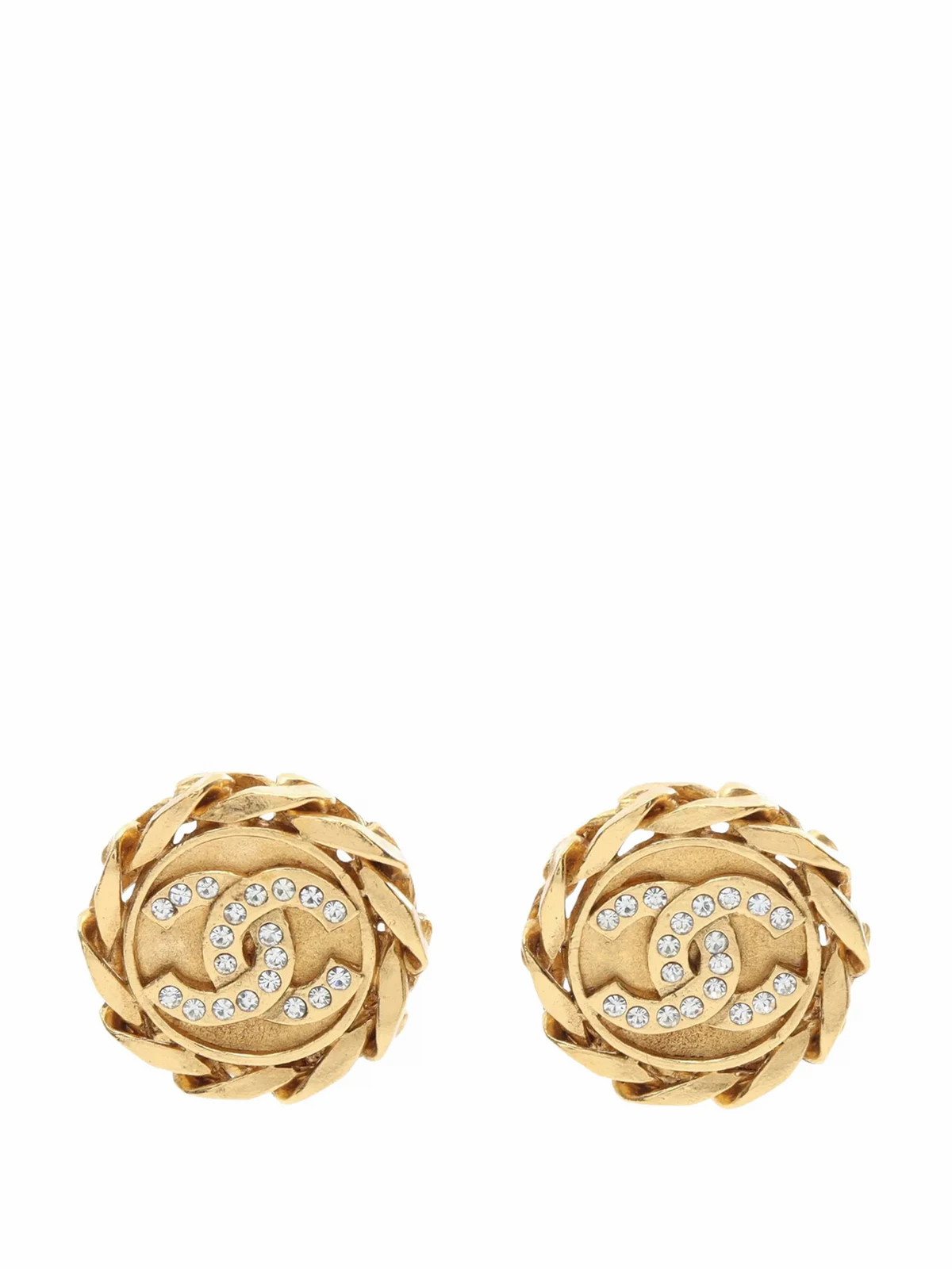 1980-1990 CC Gold Plated Rhinestone Round Clip On earrings