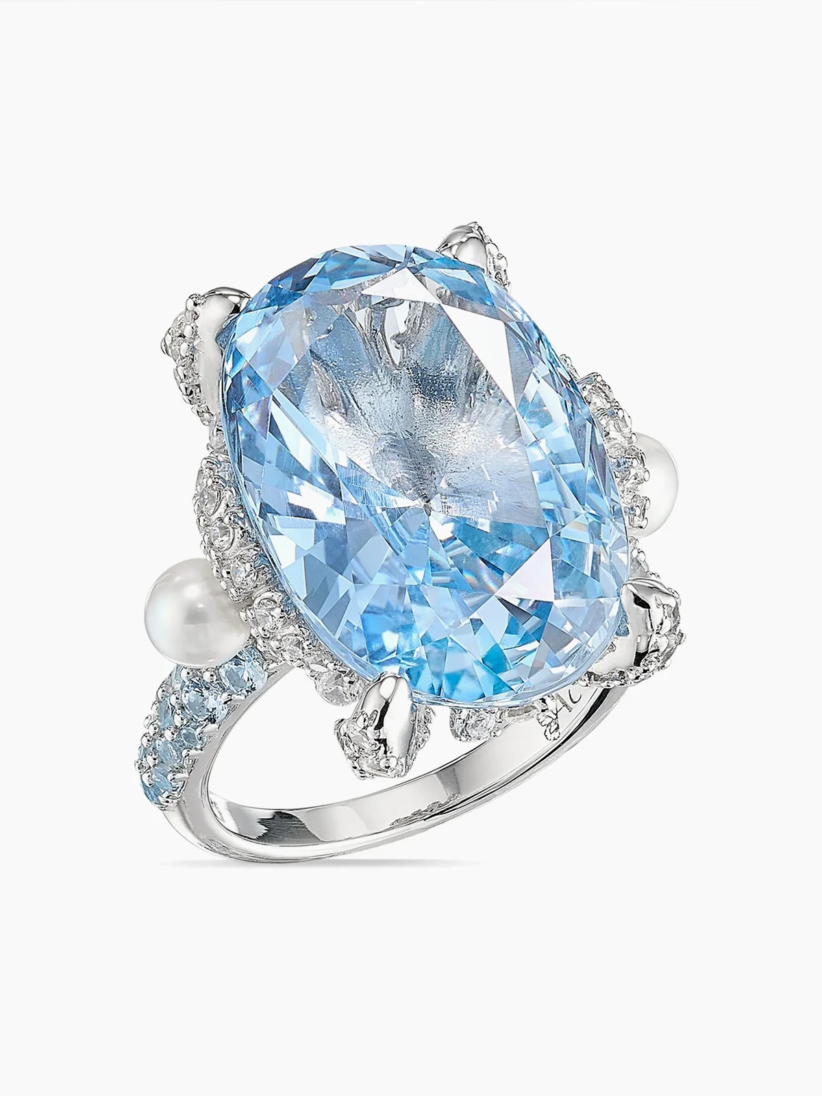 18kt Baby Blue Mermaid Weißgoldring mit Perlen und Schmucksteinen
