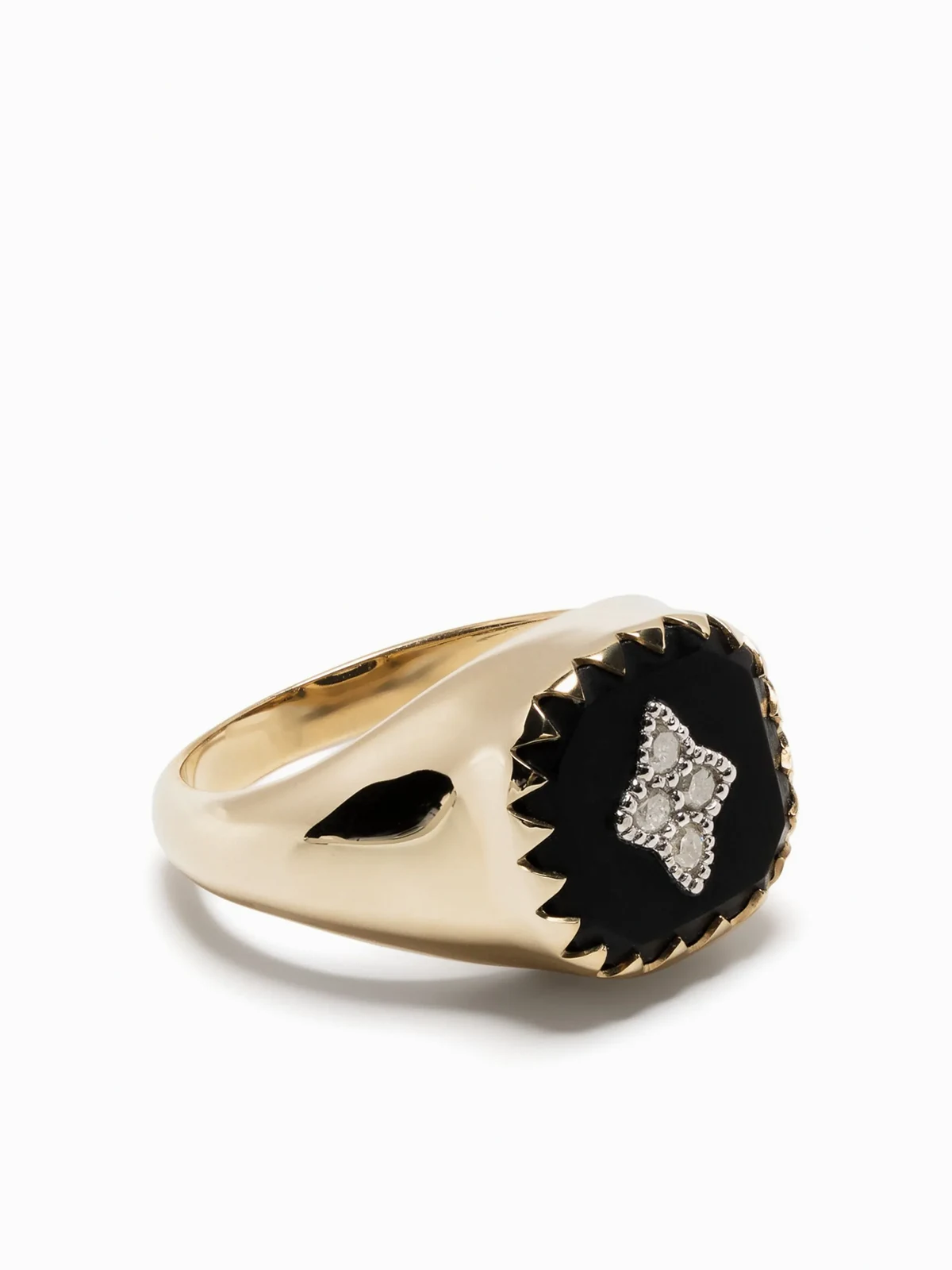 9kt yellow gold Pierrot diamond signet ring