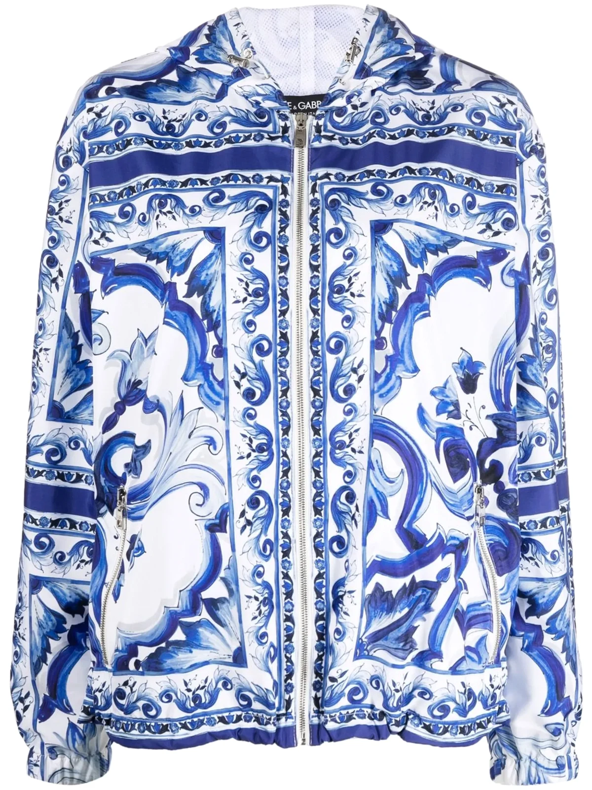 Majolica-print hooded windbreaker