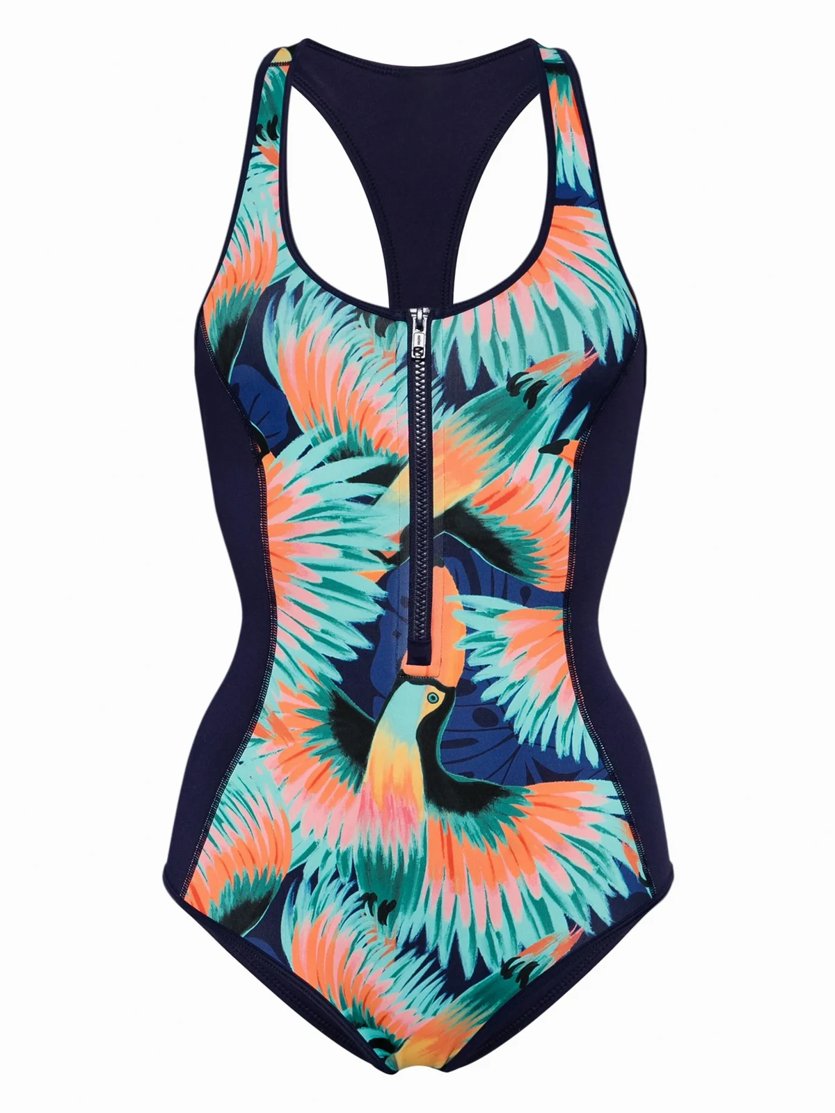 abstract-print racerback swimsuit