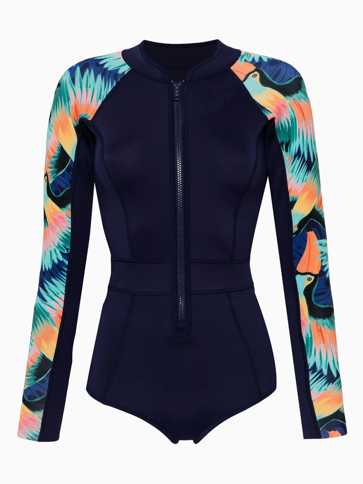 tropical-print long-sleeved swimsuit