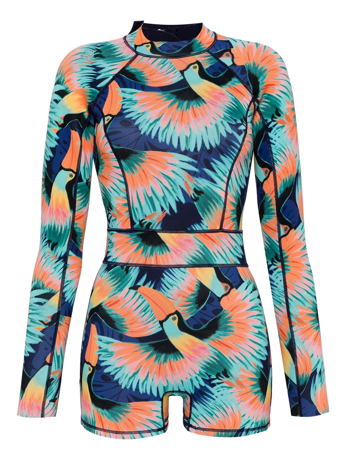 tropical-print long-sleeved paddle suit