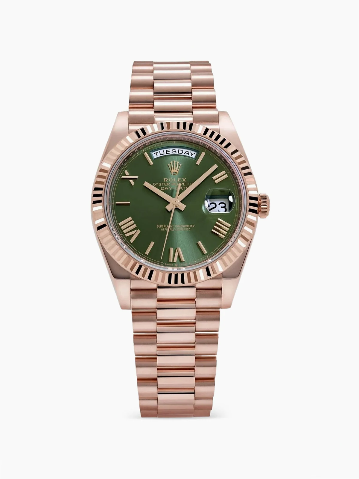 2023 Day-Date rose gold olive dial 40mm watch