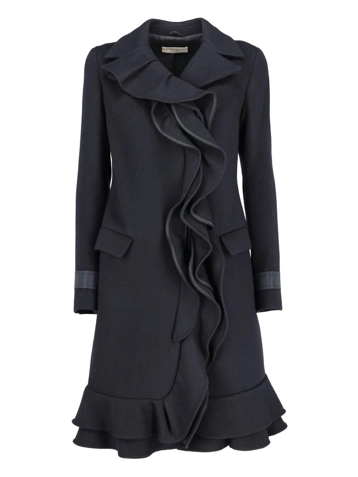 ruffled-trim double-breasted wool coat