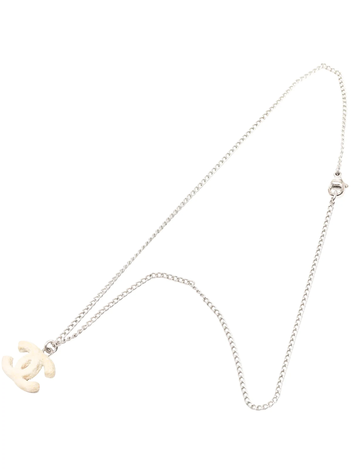 2003 Silver Plated Textured CC Pendant Necklace costume necklace