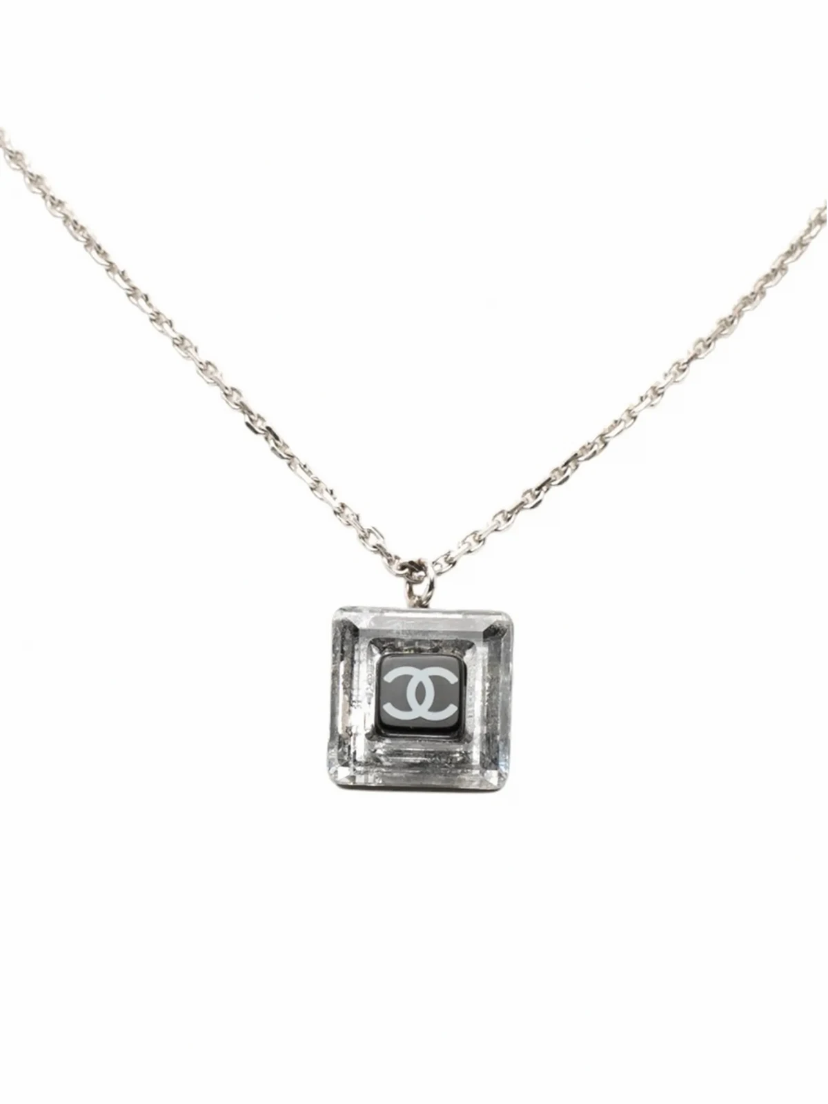 2008 Silver Plated Crystal CC Square Pendant Necklace costume necklace