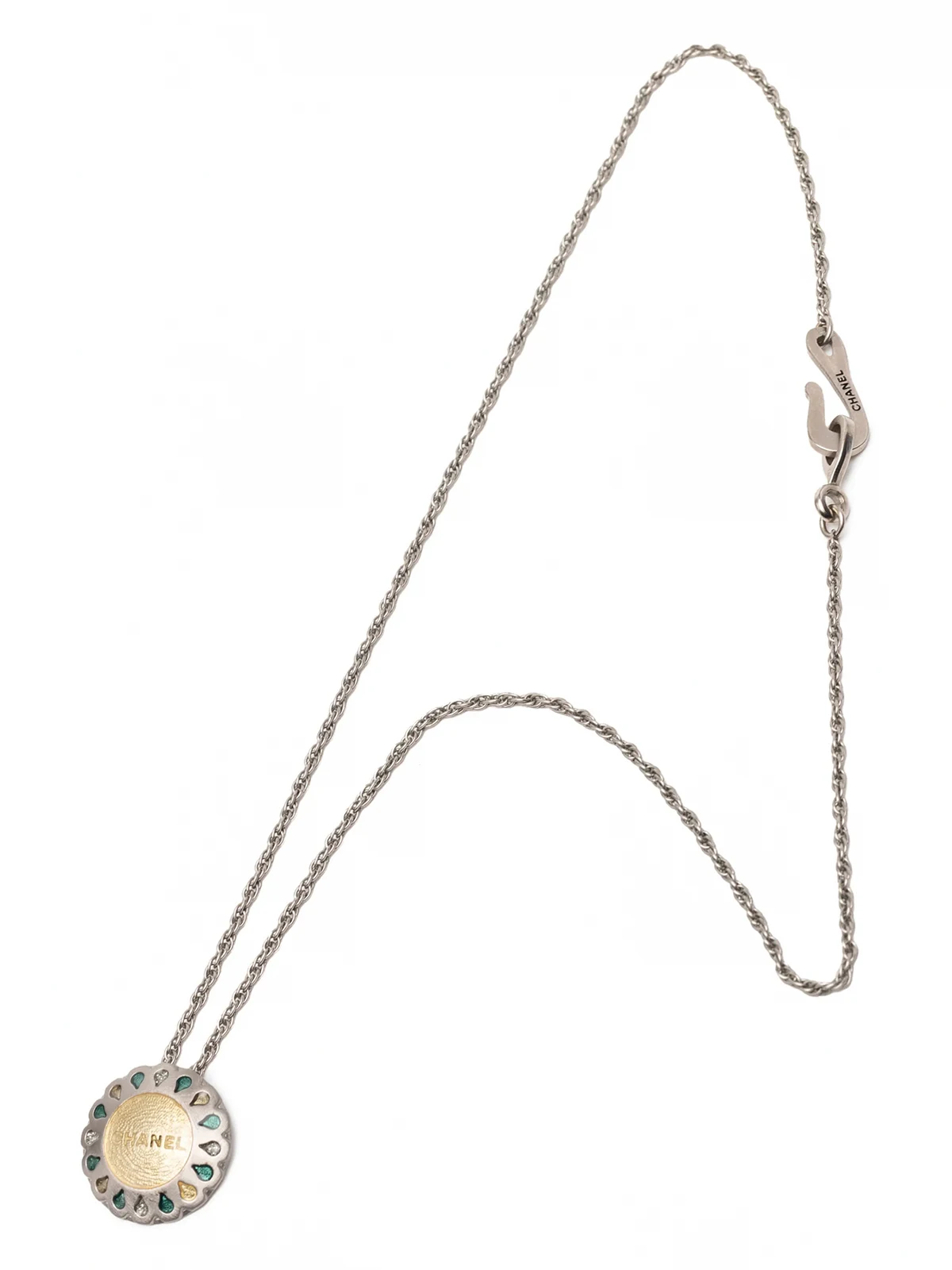 1999 versilberte Halskette mit strassverziertem Blumenanhänger