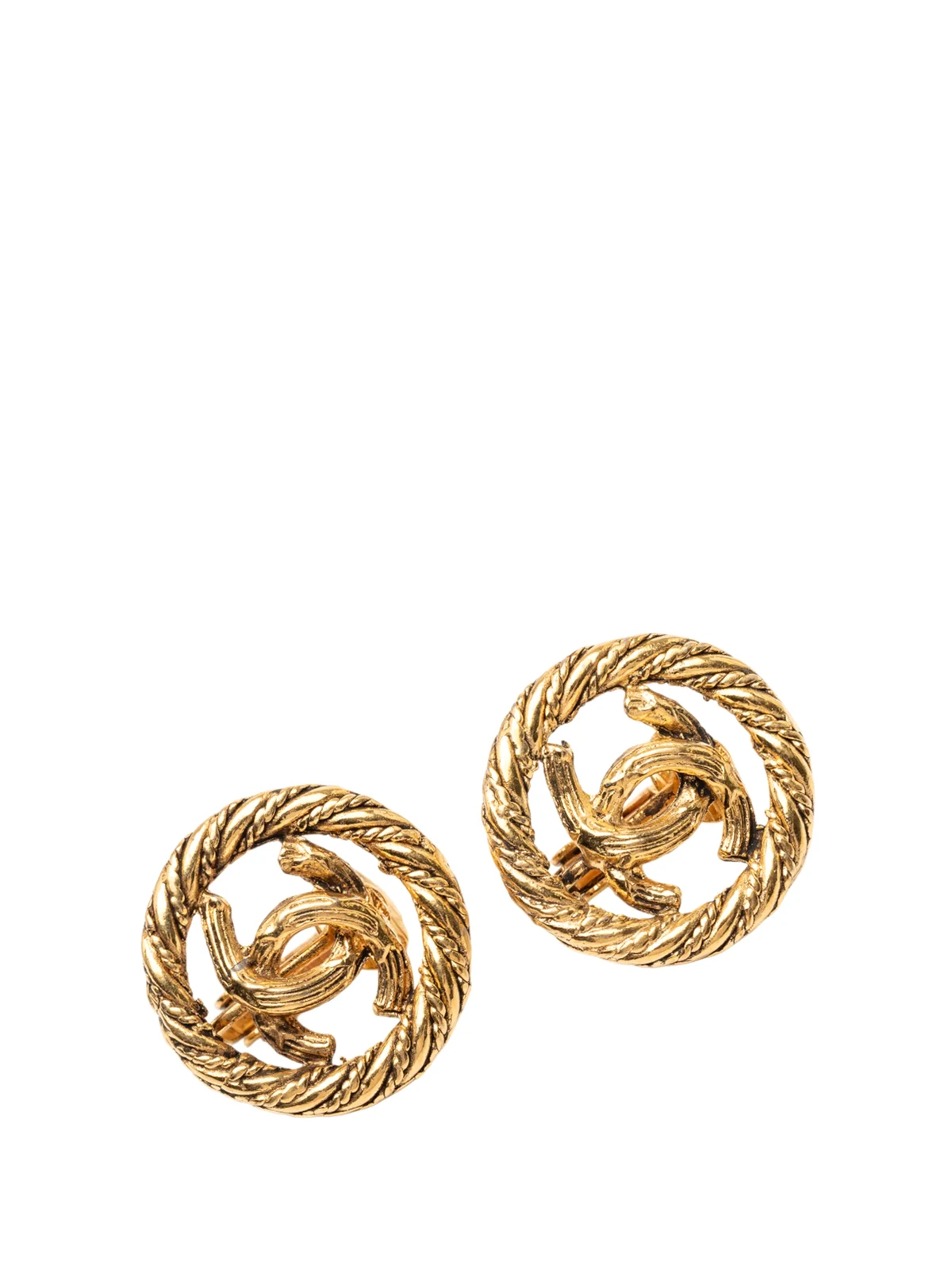 20th Century CC Gold Plated Round Clip on Earrings costume earrings