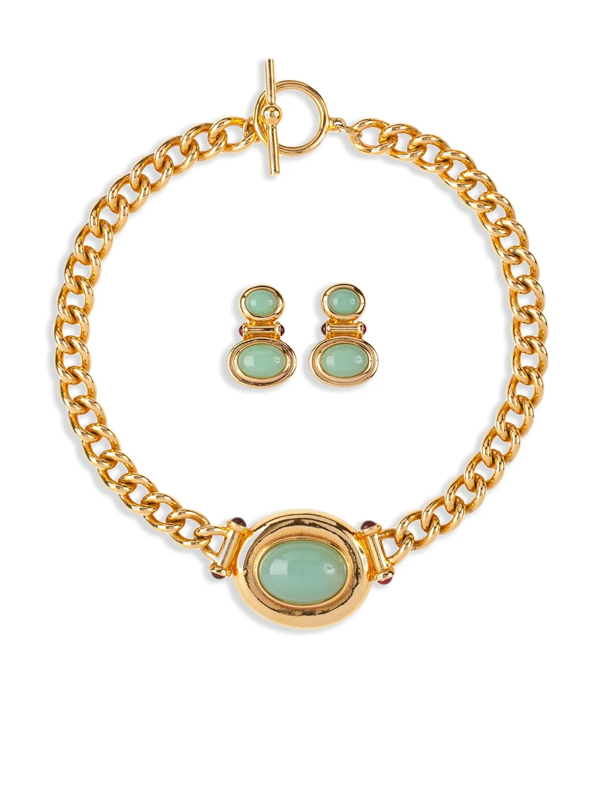 1990s Elizabeth Taylor Set aus Halskette und Ohrringen mit Cabochons