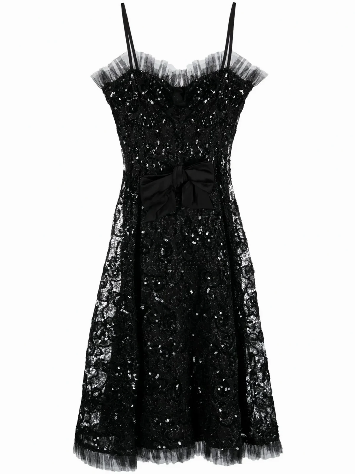 1980s sequinned lace flared dress