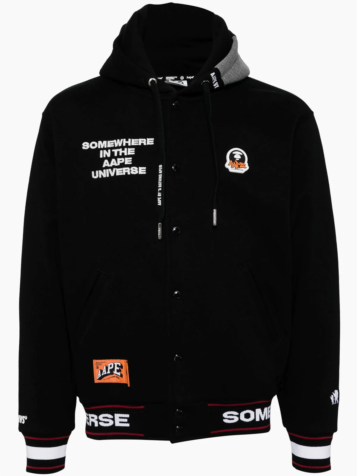 Moonface logo hooded varsity jacket