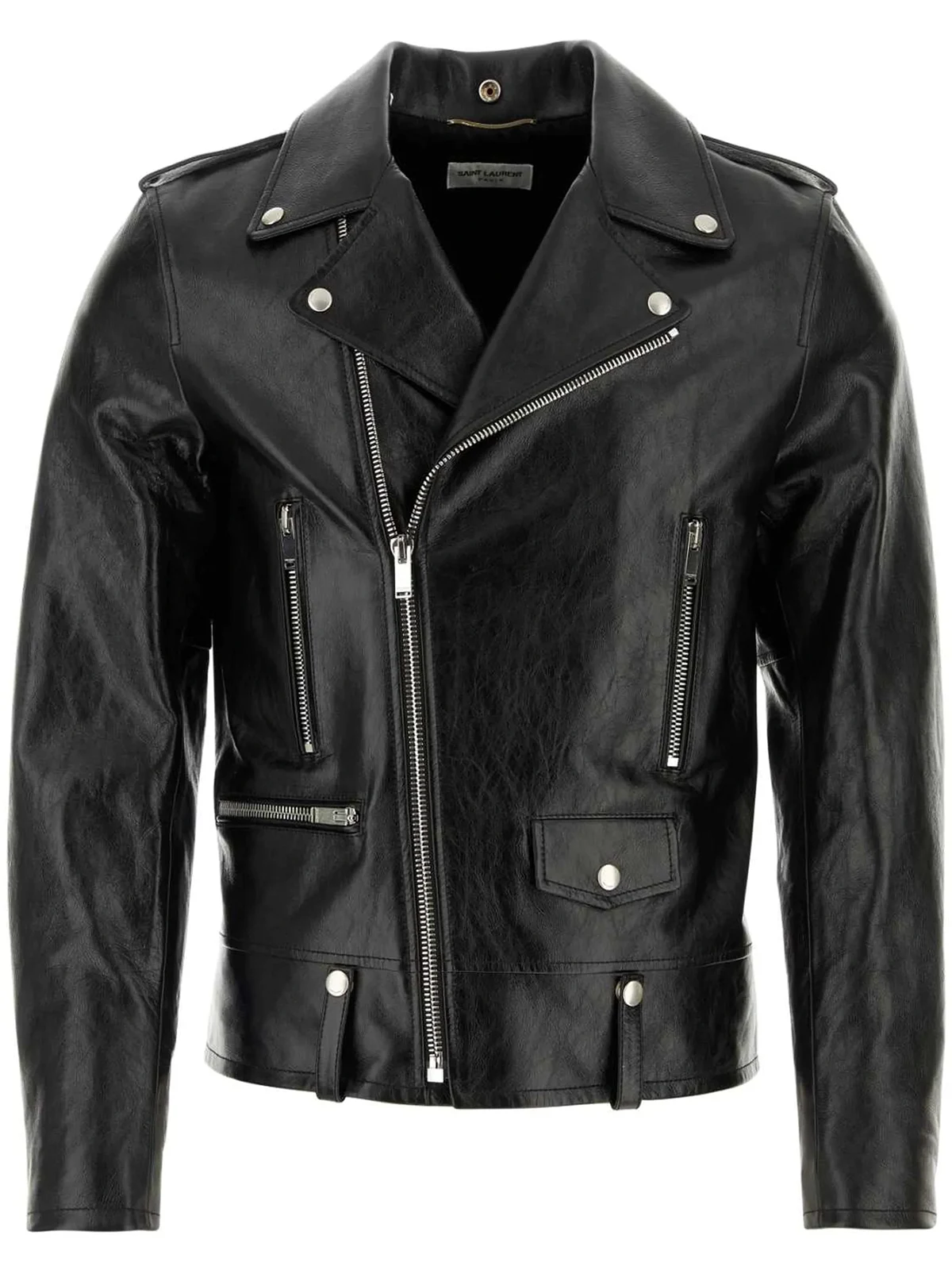 leather zipped biker jacket