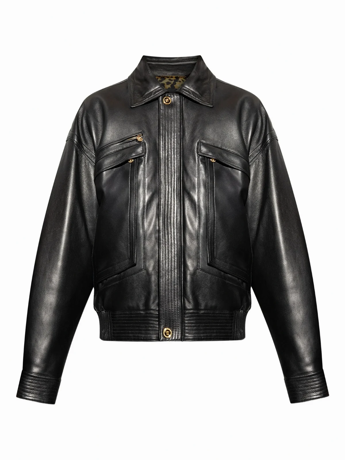 flap-pocket leather jacket