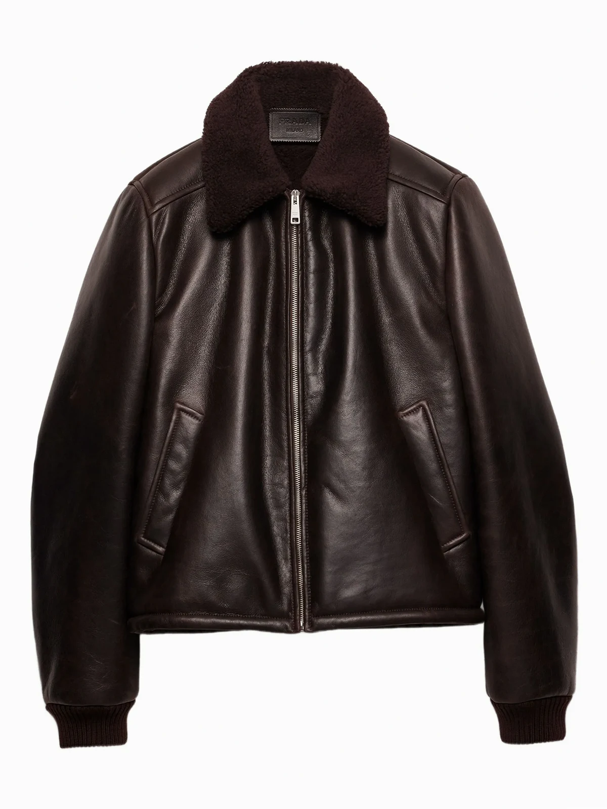 shearling-collar leather jacket