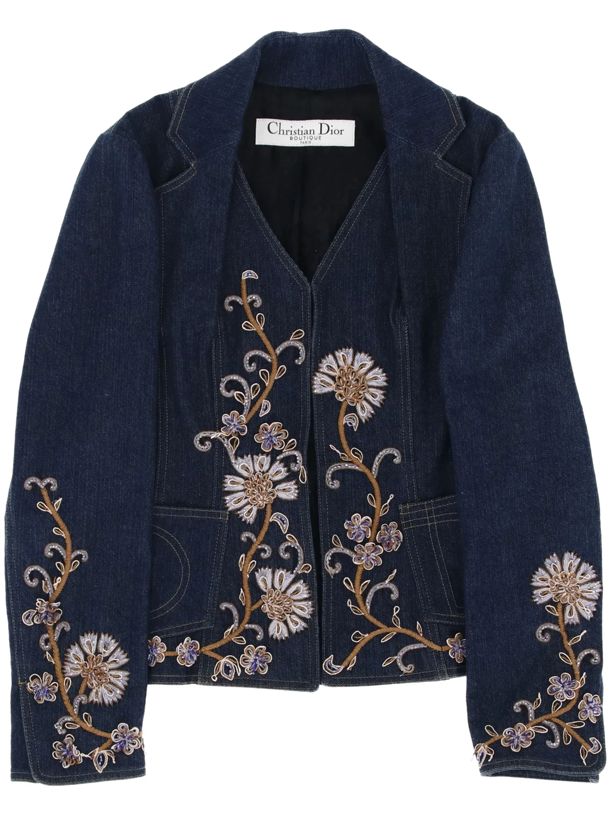 2010s floral-embroidered denim jacket