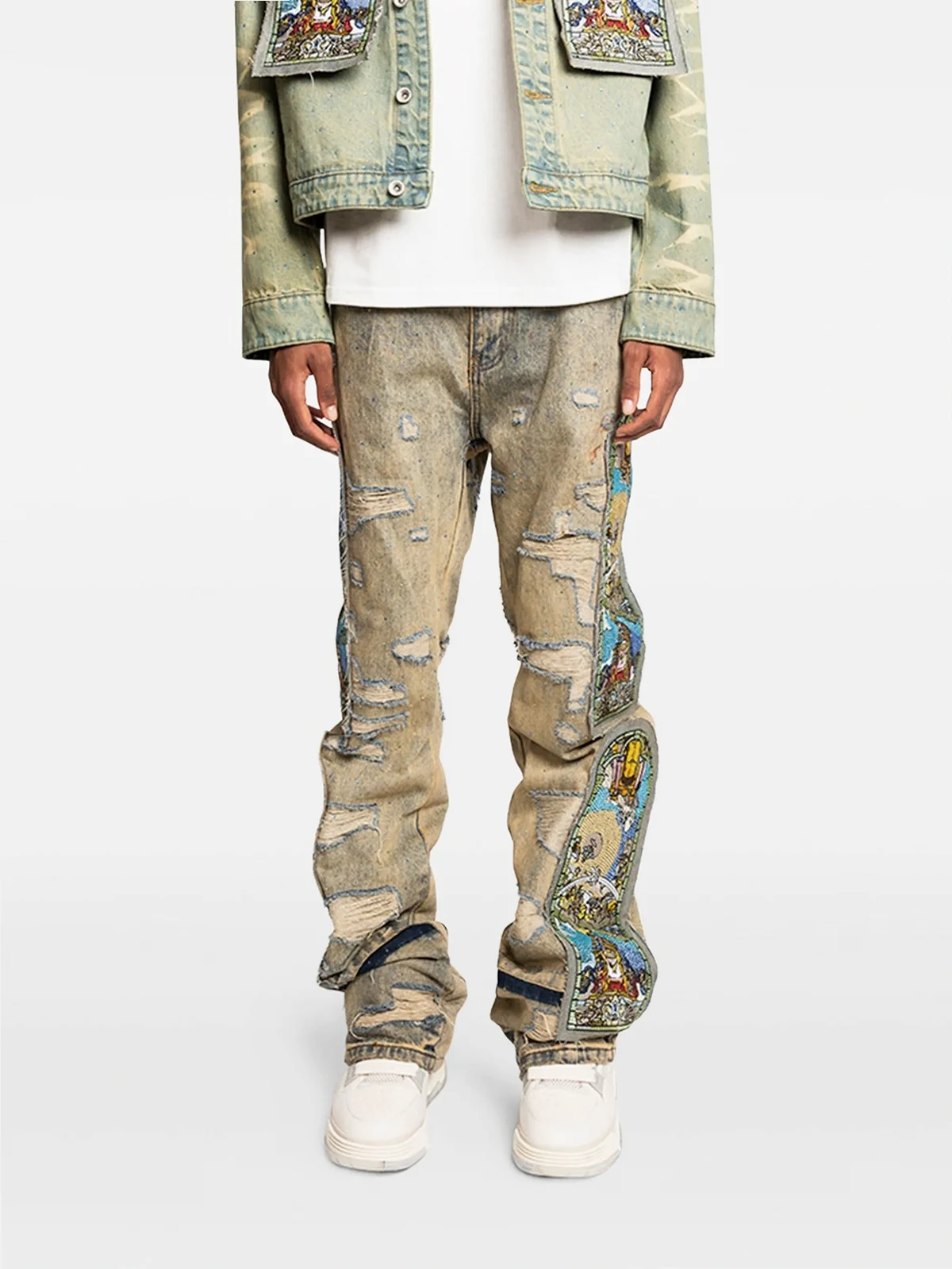 distressed panelled jeans