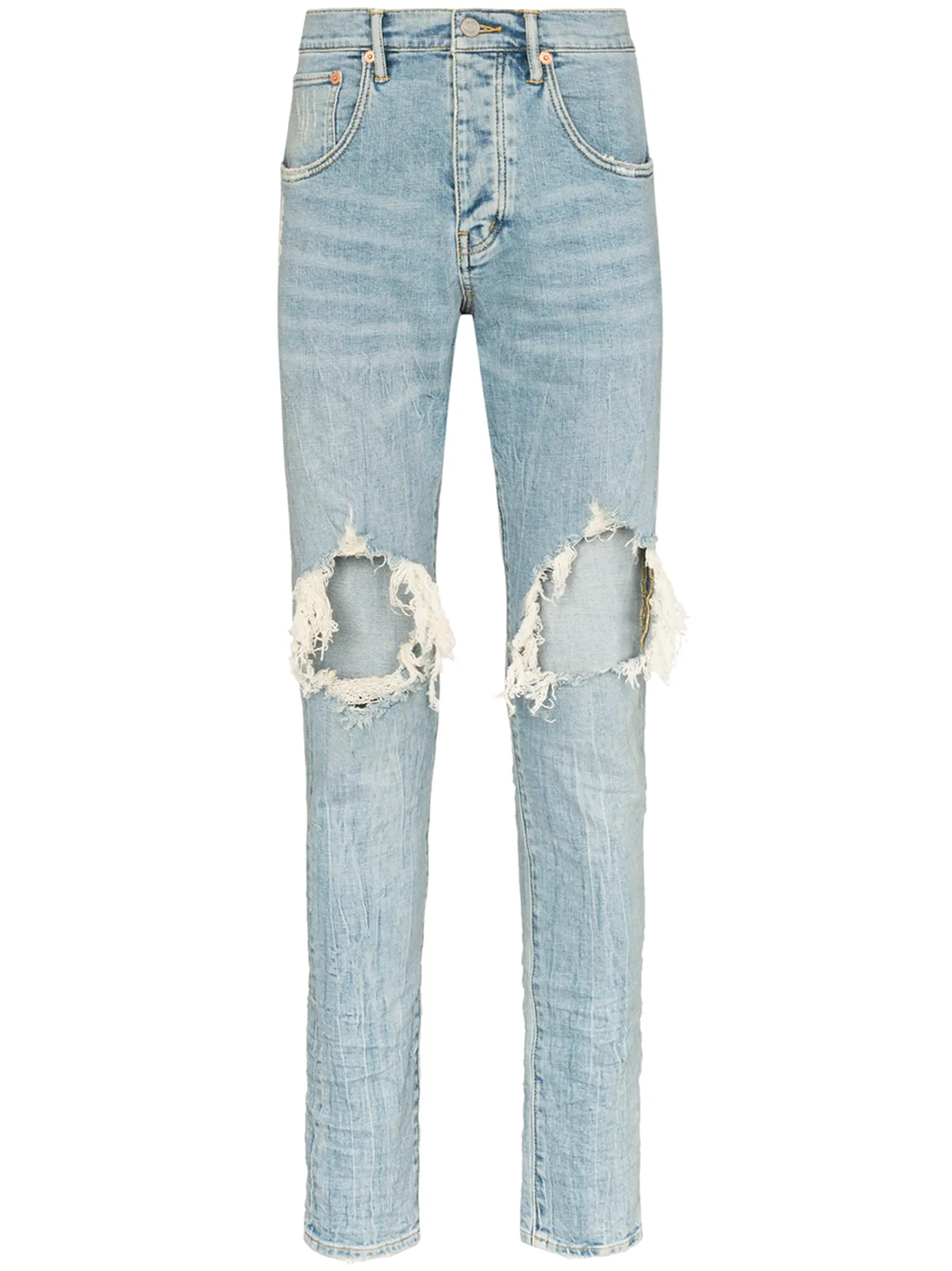 distressed-finish slim fit jeans
