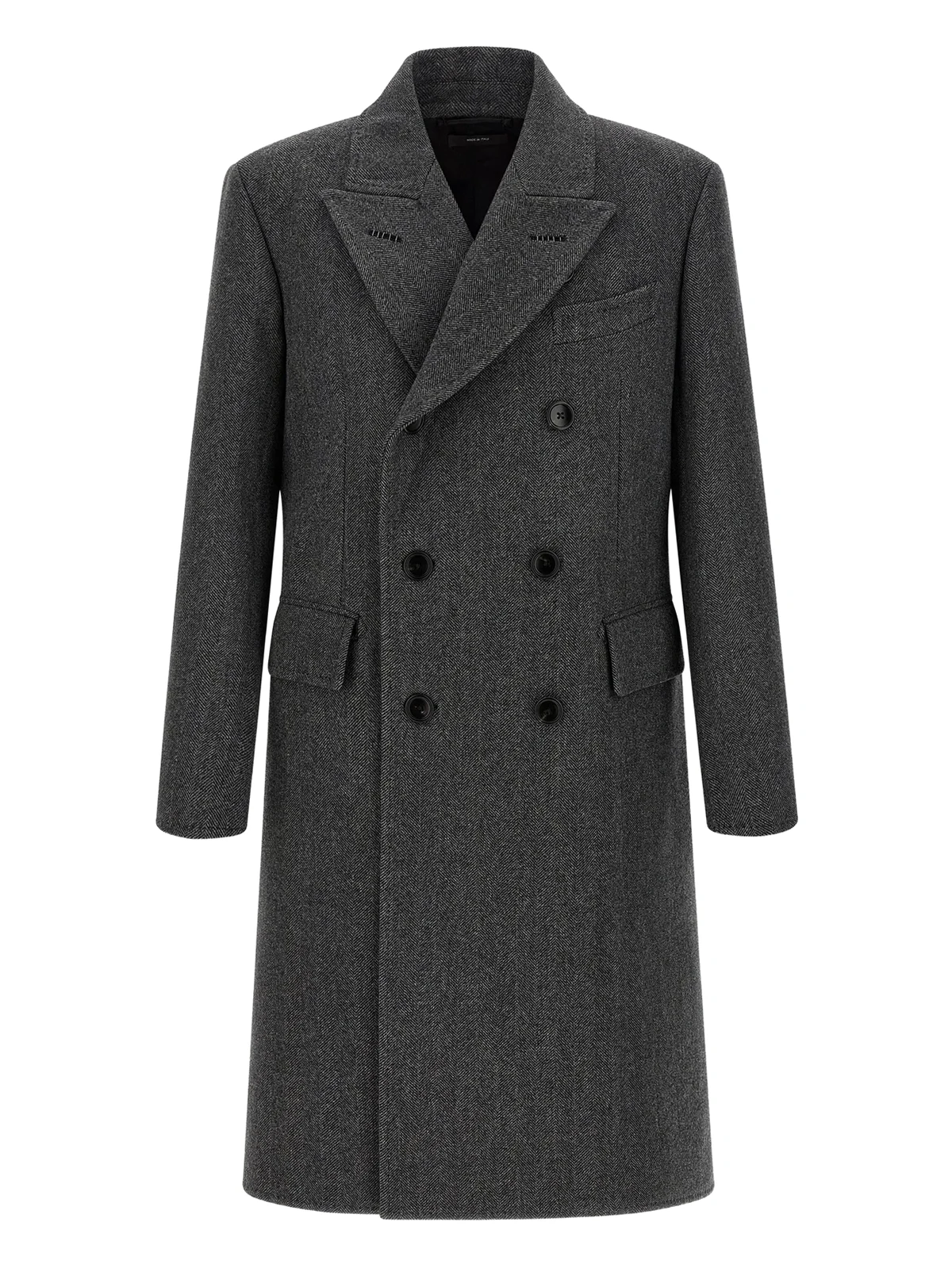 herringbone double-breasted coat