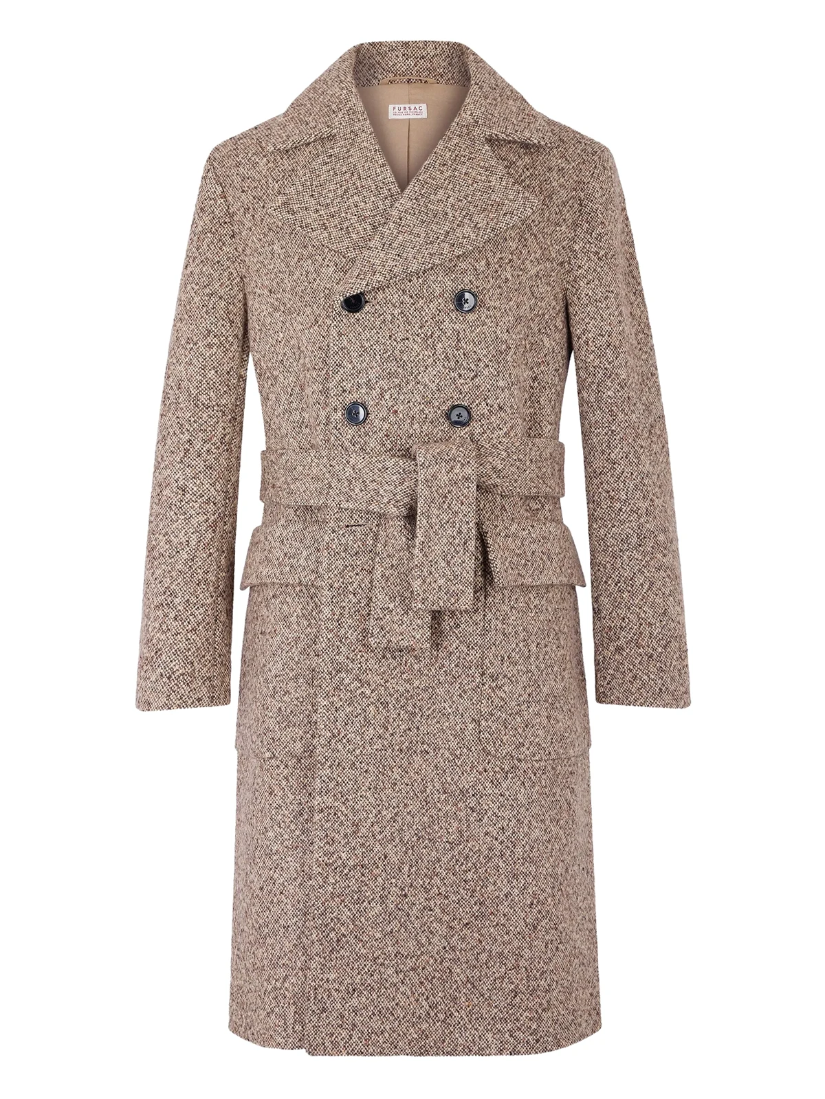 tweed-belted double-breasted coat