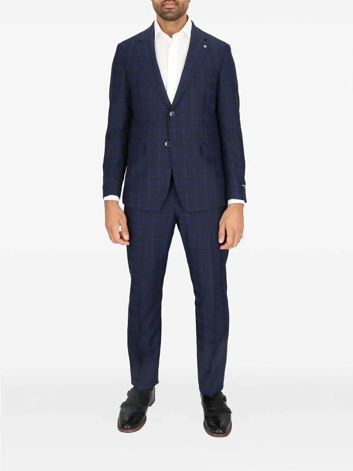 checked button-fastening suit