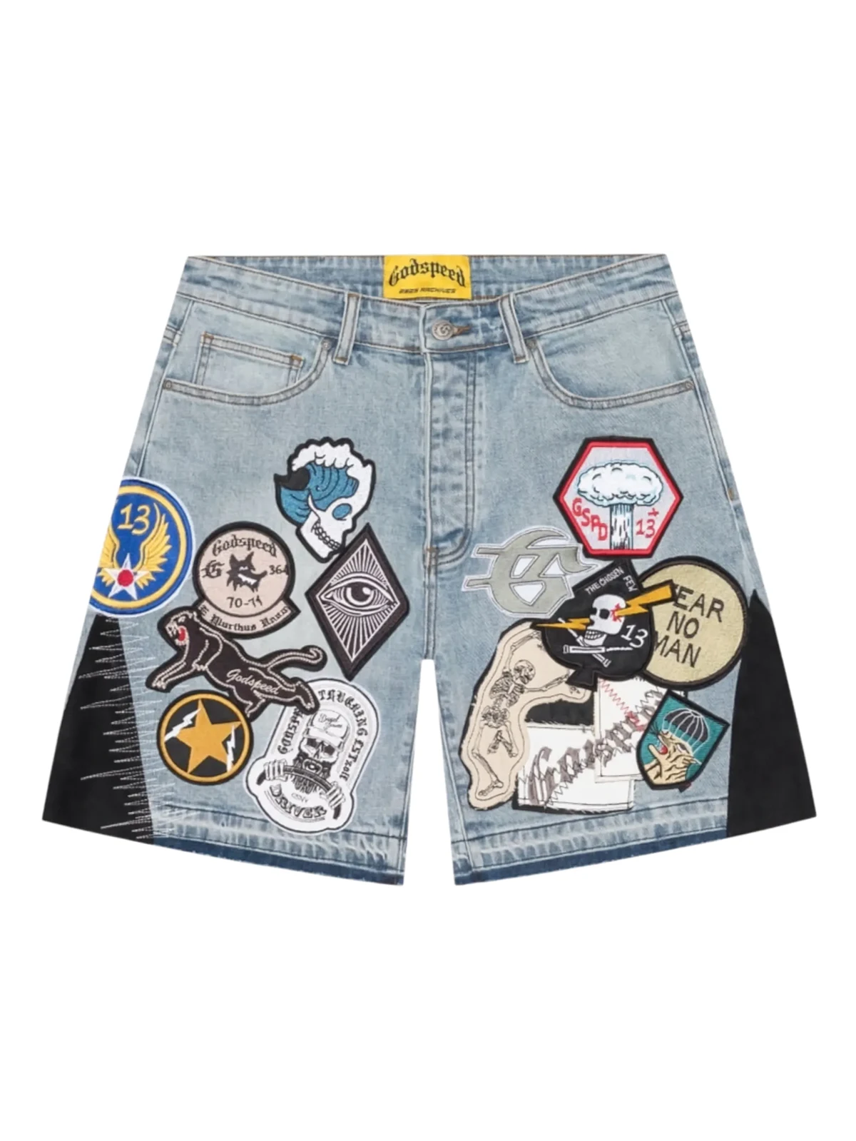 patchwork denim shorts