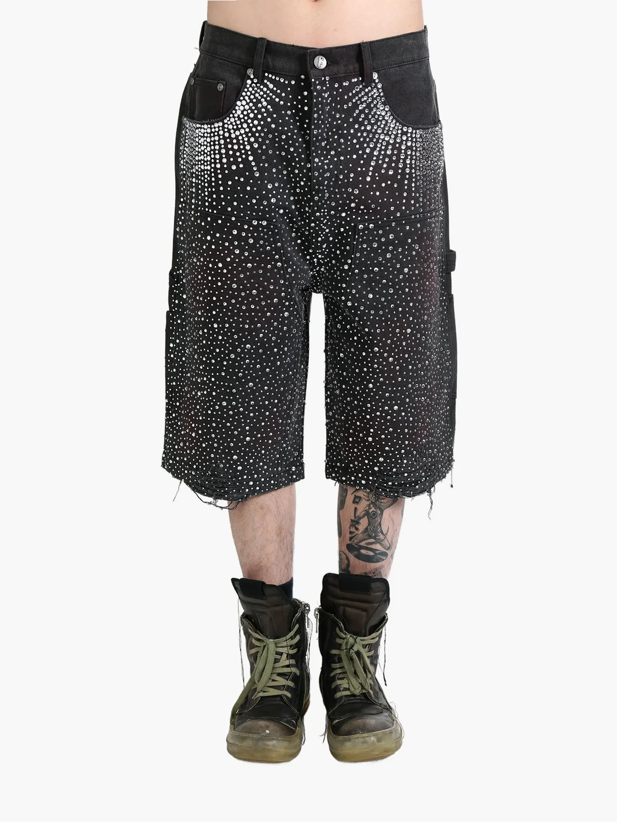 crystal-embellished washed-denim shorts