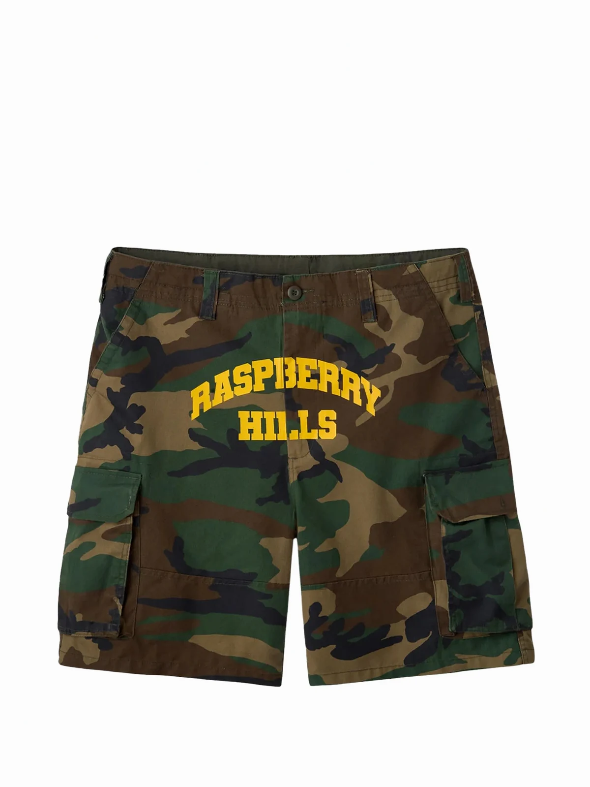 camo-print cargo shorts