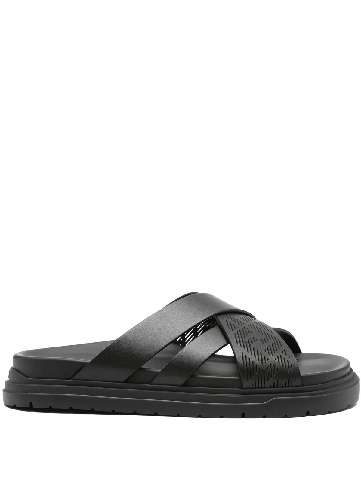 cross-strap leather slides