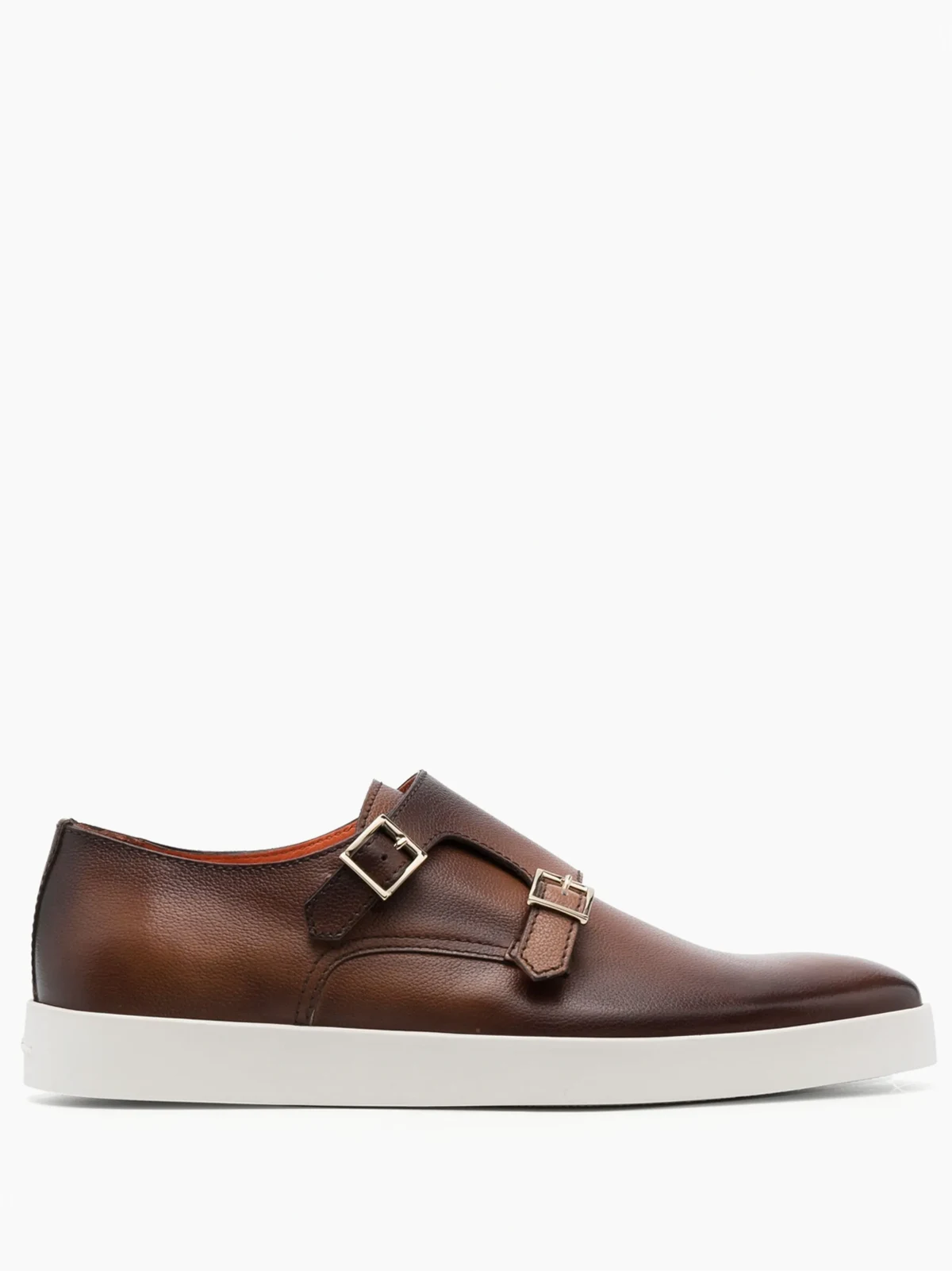 double-buckle leather monk shoes