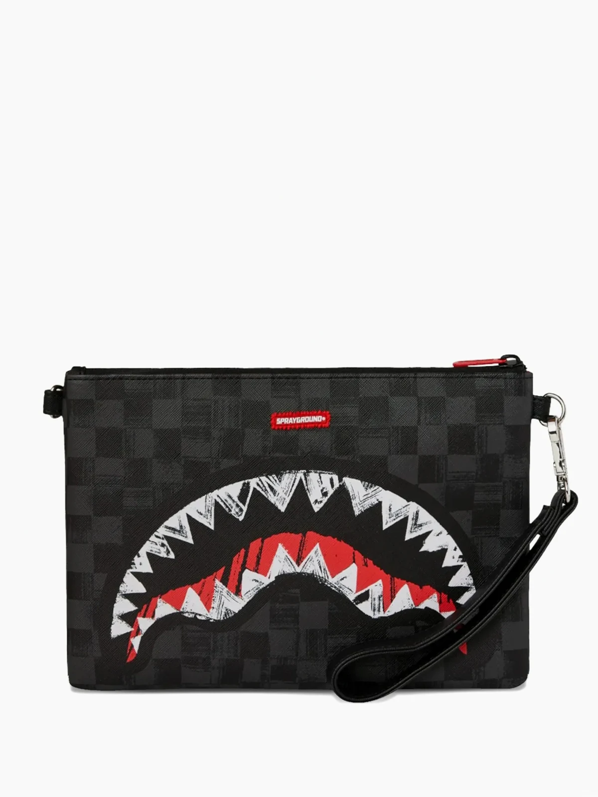 check-pattern logo-detail clutch bag