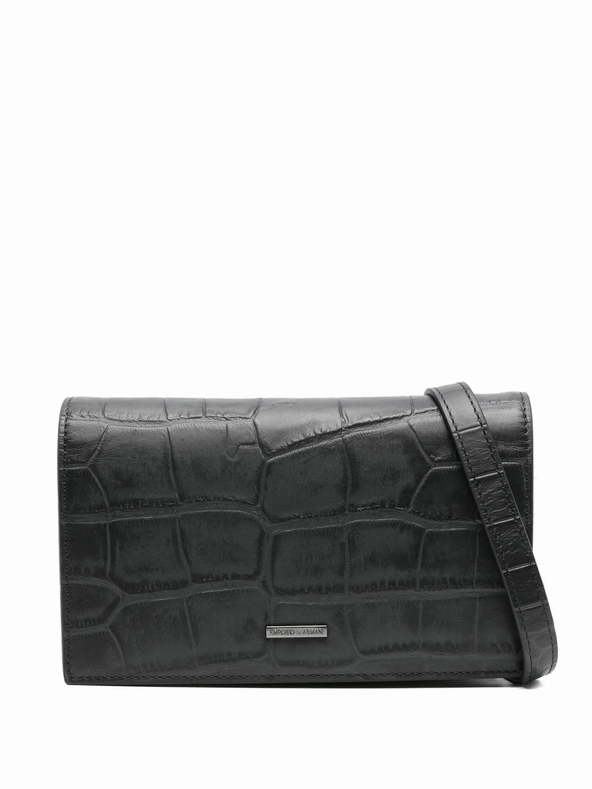 crocodile-embossed leather clutch