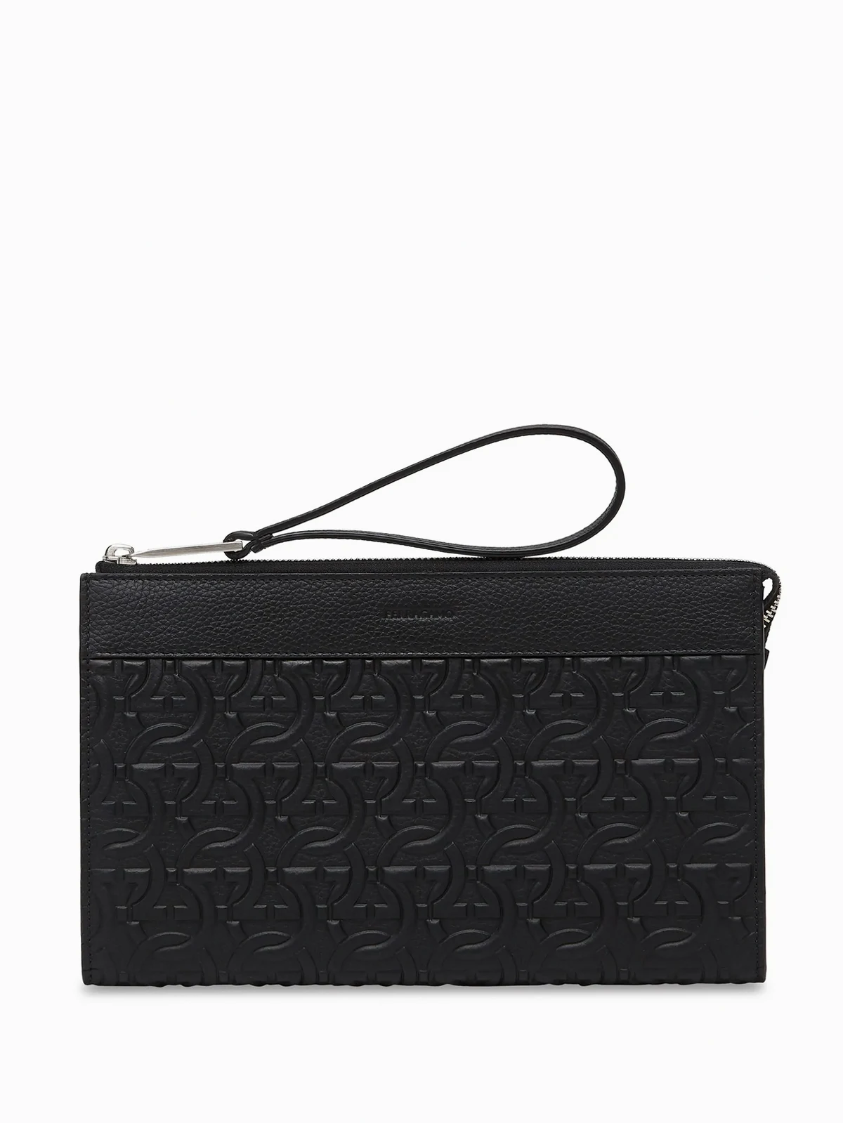 logo-embossed leather clutch bag