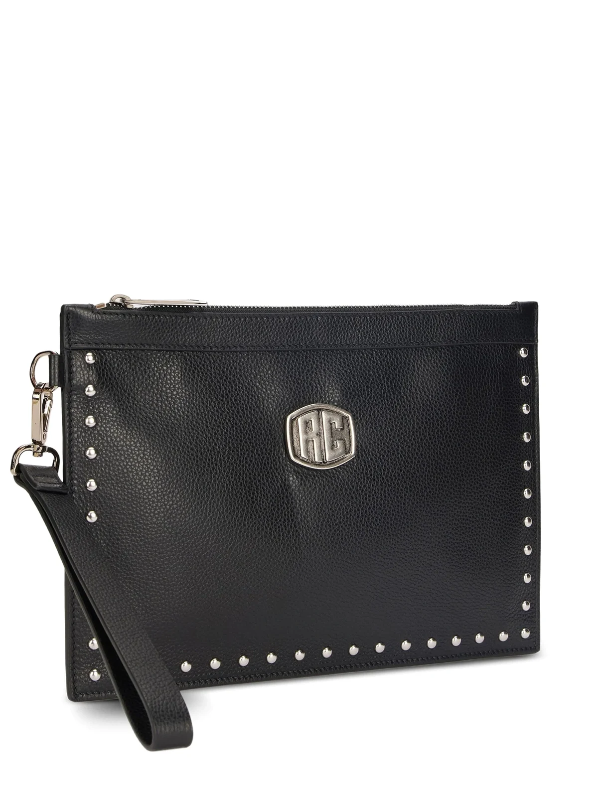 stud-embellished logo-plaque clutch bag