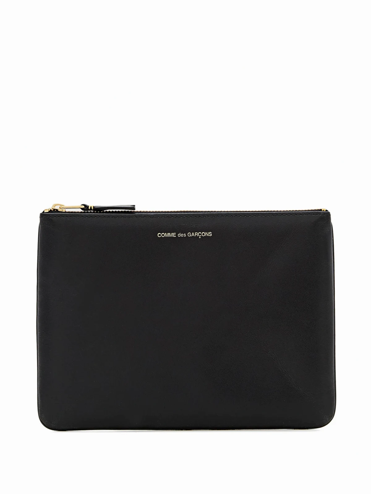 zip logo leather clutch