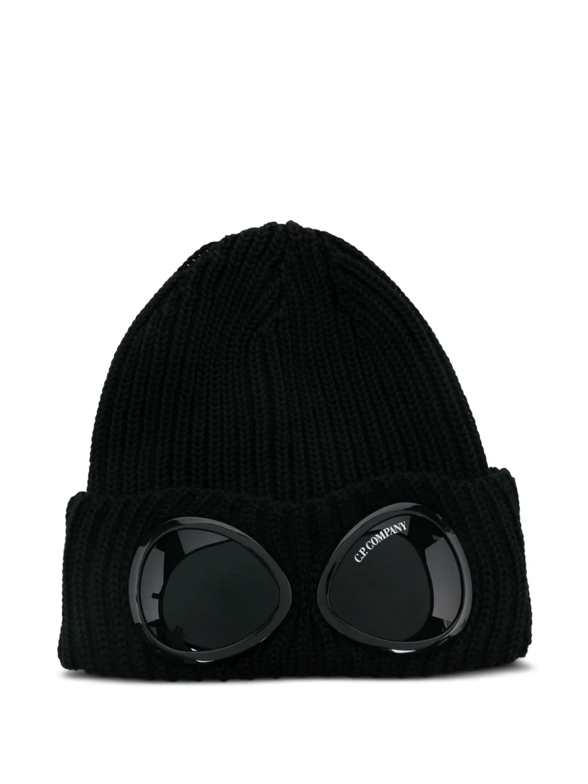 Goggle-lens ribbed beanie