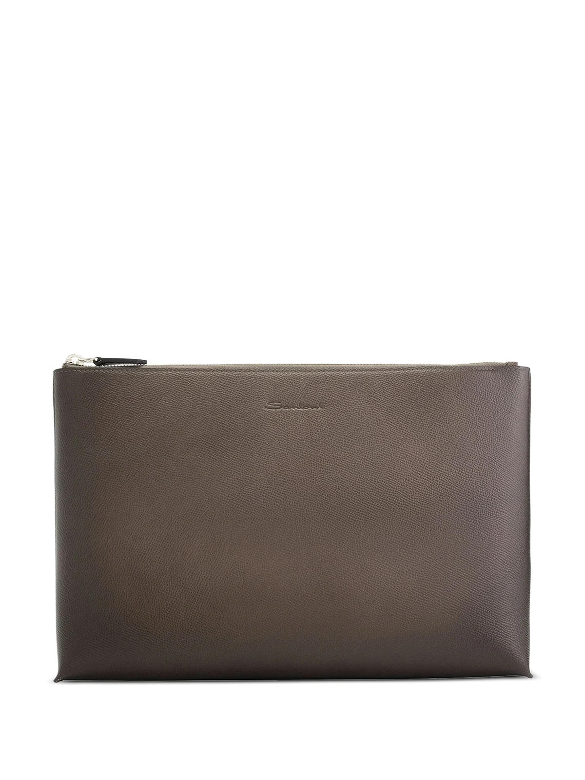 debossed-logo leather laptop bag