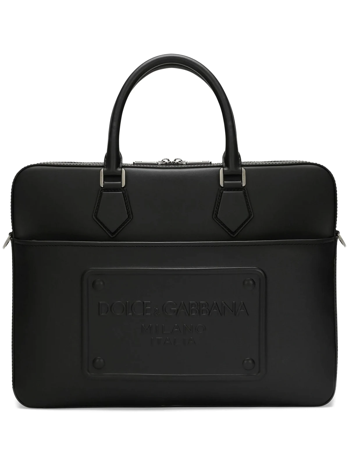 logo-embossed leather laptop bag