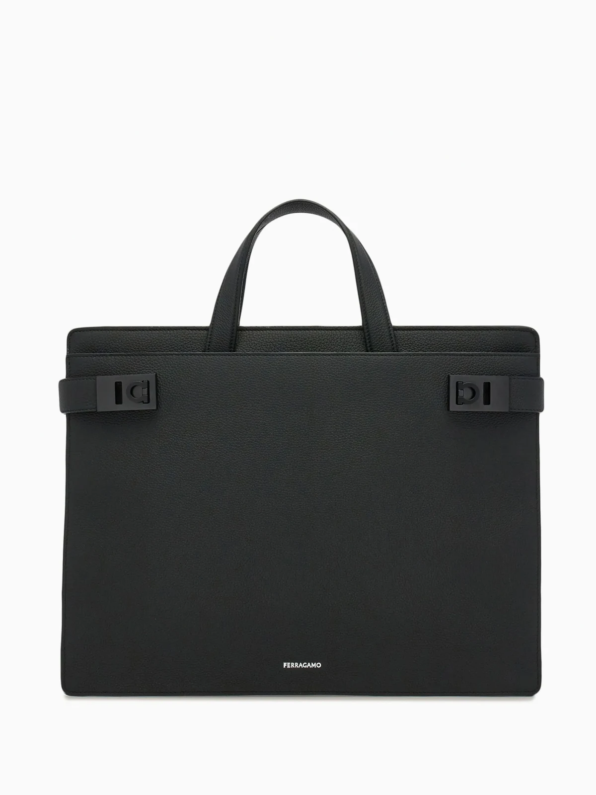 Gancini-buckle leather briefcase
