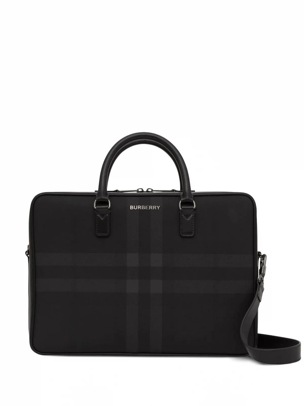 Check-print leather briefcase