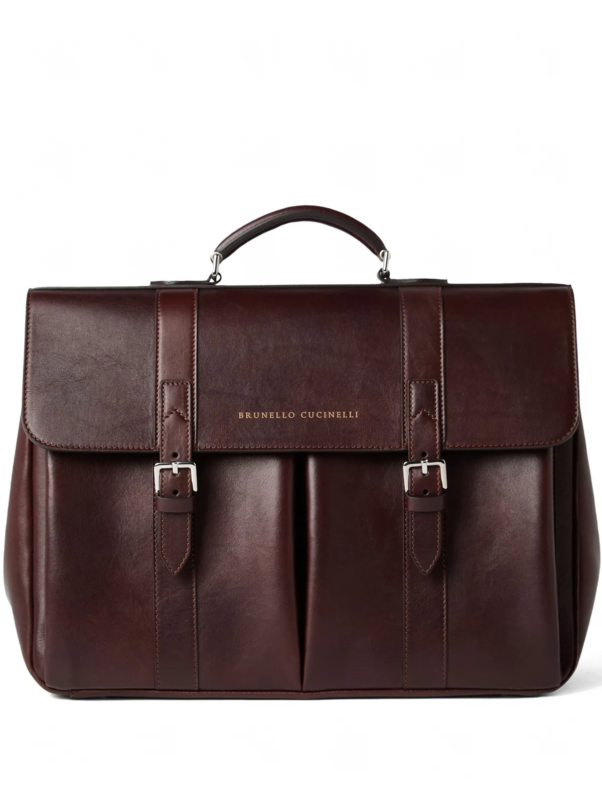 double-buckle leather briefcase