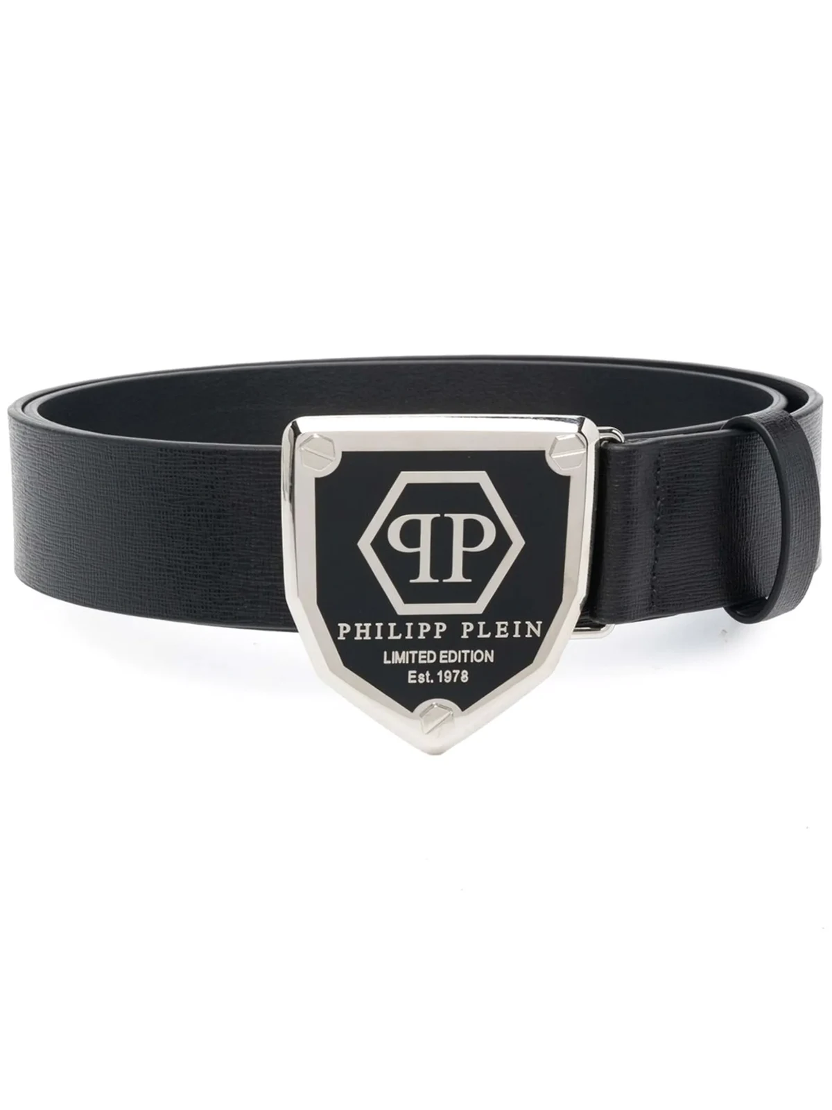 logo-plaque leather belt