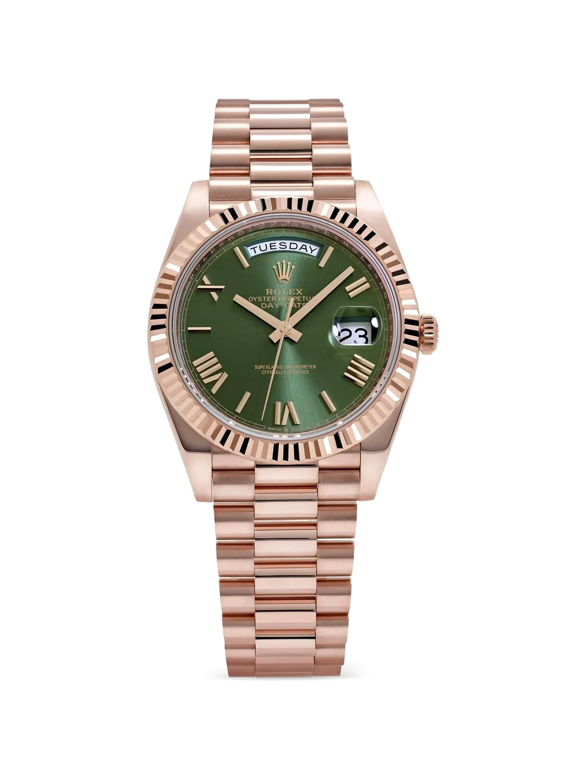 2023 Day-Date rose gold olive dial 40mm watch