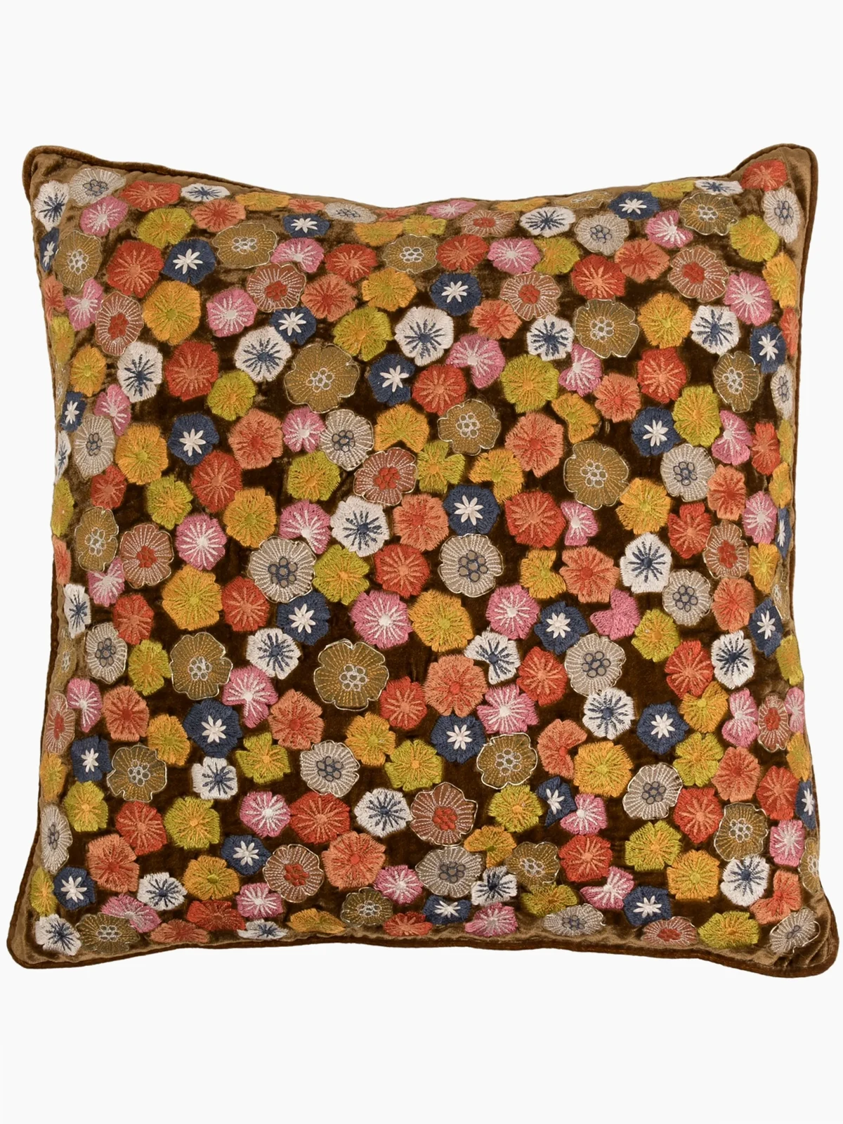 floral-embroidered velvet cushion