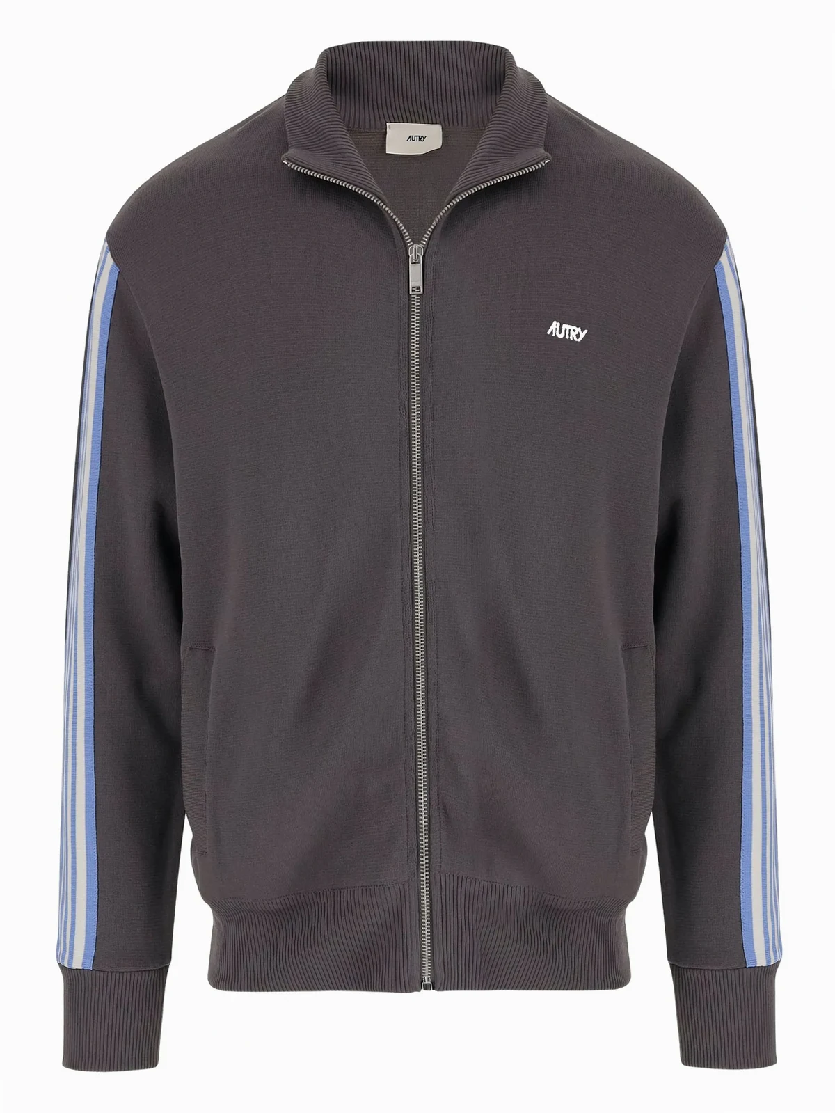 stripe-detail zip-up sweater