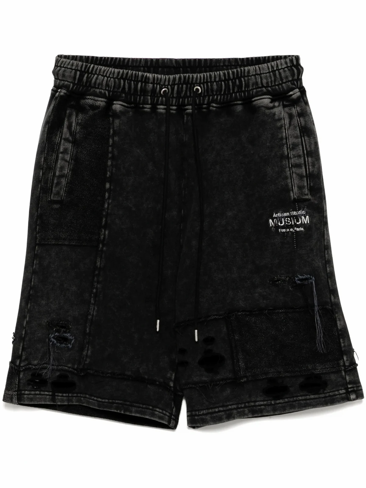 distressed track shorts